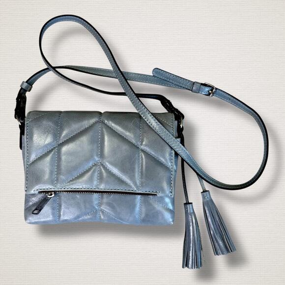 Patricia Nash Leather Oil Waxed Corfu Crossbody Shoulder Bag Quilted Blue Gray - Picture 4 of 13